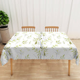 Aperturee - Aperturee Fresh Spring Rectangle Tablecloth with Light Green Botanical Plants for Easter and Garden Party Decor